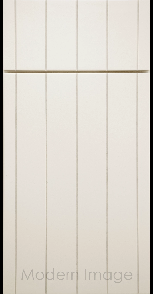 Brooklyn Flat-Panel Cabinet Door with 5 evenly spaced Vertical Grooves, Canvas color.